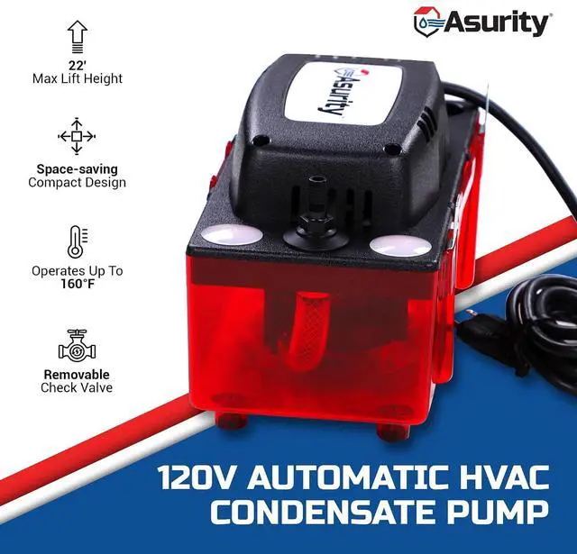 Alt view image 2 of 7 - Asurity by ULTRACP-22 120V Compact HVAC Condensate Pump with 22' Max Lift Height, Standard HVAC Condensate Removal Pump for Air Conditioners, Furnaces, or Dehumidifiers