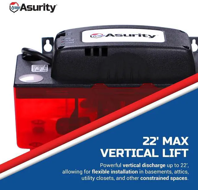 Alt view image 3 of 7 - Asurity by ULTRACP-22 120V Compact HVAC Condensate Pump with 22' Max Lift Height, Standard HVAC Condensate Removal Pump for Air Conditioners, Furnaces, or Dehumidifiers