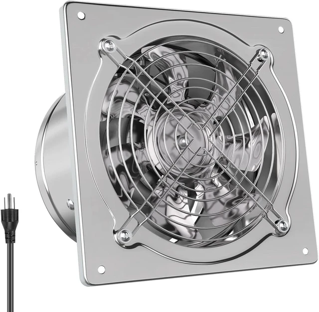 Main image of 6-Inch Exhaust Fan with Power Cord Attic Vent & Damper Wall-Mount Fume Extractor Ventilation Fan for Shop, Chicken Coop, Basement, Smoking Room & Garage, Silver