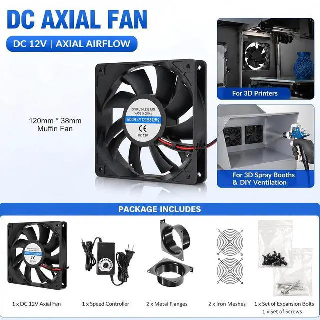 Alt view image 3 of 7 - 4" Axial Exhaust Fan, DC12V Air Fume Smoke Extractor
