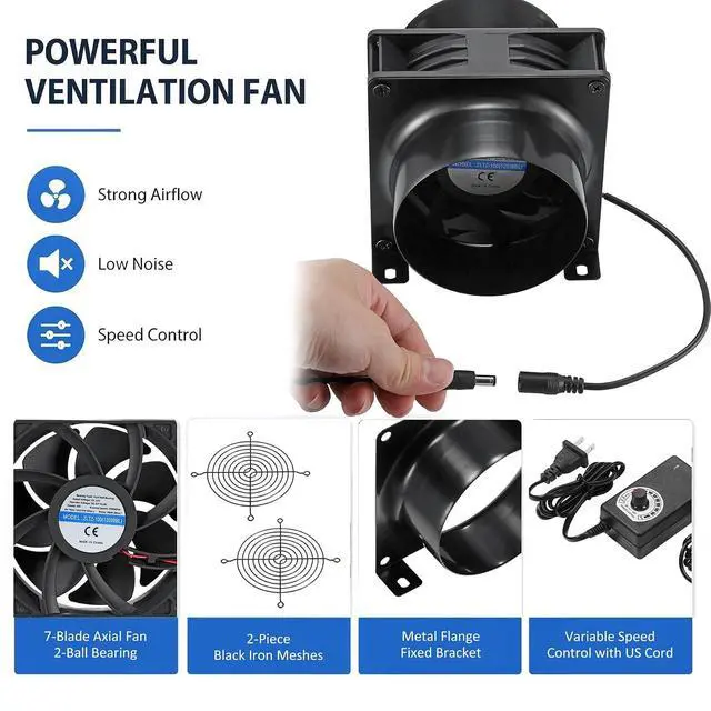 Alt view image 2 of 7 - 4" Axial Exhaust Fan, DC12V Air Fume Smoke Extractor