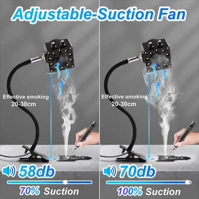 Alt view image 2 of 6 - Solder Smoke Absorber Remover Solder Fume Extractor Adjustable Speed Fan Dimmable LED Light Silicone Gooseneck with Carbon Filters Exhaust Duct Hose for Soldering Station (Black)