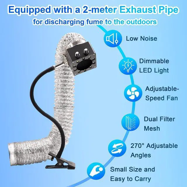 Alt view image 4 of 6 - Solder Smoke Absorber Remover Solder Fume Extractor Adjustable Speed Fan Dimmable LED Light Silicone Gooseneck with Carbon Filters Exhaust Duct Hose for Soldering Station (Black)