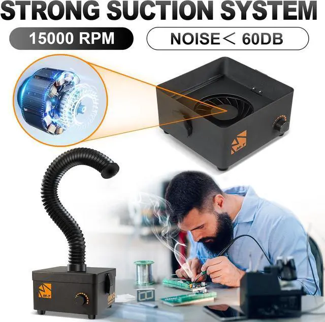Alt view image 3 of 7 - Solder Fume Extractor, 80W 168m³/h Soldering Fume Extractor Smoke Absorber with HEPA Filter & Carbon, 3-speed Adjustment for Soldering, Welding, 3D Printing