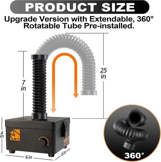 Alt view image 5 of 7 - Solder Fume Extractor, 80W 168m³/h Soldering Fume Extractor Smoke Absorber with HEPA Filter & Carbon, 3-speed Adjustment for Soldering, Welding, 3D Printing
