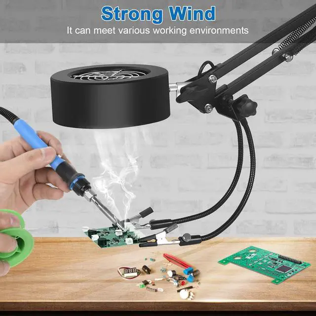 Alt view image 6 of 7 - 3-in-1 Solder Fume Extractor Smoke Absorber Fan Lamp with 2 Helping Hands and 3 Carbon Filters, 10 Brightness 3 Light Colors, for Stained Glass Laser Cutter ESD DIY Working Soldering Rework Station