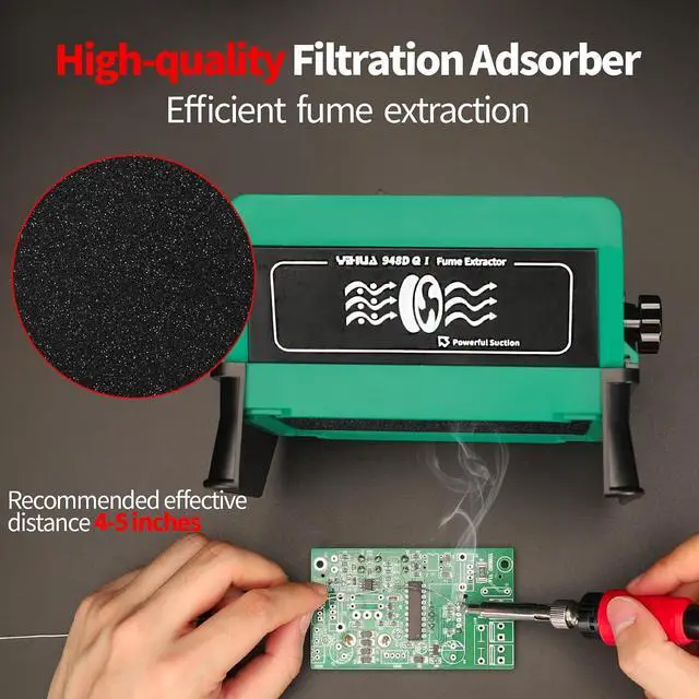 Alt view image 2 of 7 - 948DQ-I Solder Fume Extractor Fan Solder Smoke Absorber Remover Tiltable Angle with 8 Extra Fan Filters for Soldering Wood Burning and more