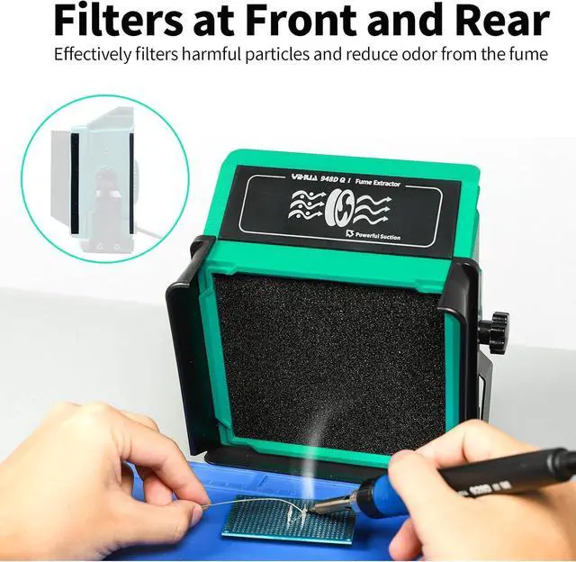 Alt view image 6 of 7 - 948DQ-I Solder Fume Extractor Fan Solder Smoke Absorber Remover Tiltable Angle with 8 Extra Fan Filters for Soldering Wood Burning and more