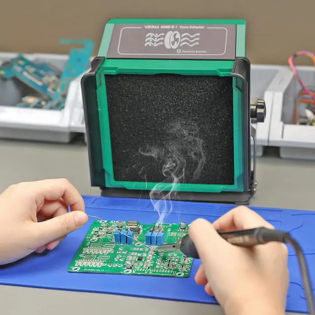 Alt view image 7 of 7 - 948DQ-I Solder Fume Extractor Fan Solder Smoke Absorber Remover Tiltable Angle with 8 Extra Fan Filters for Soldering Wood Burning and more