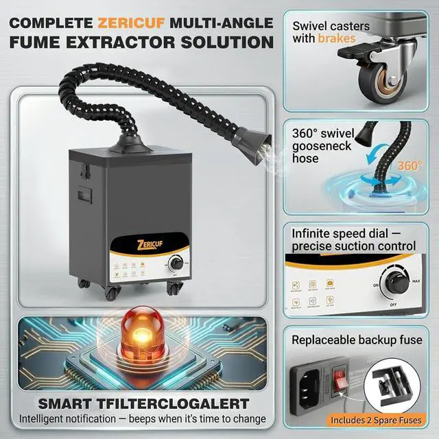 Alt view image 5 of 7 - Solder Fume Extractor 180W 320m³/h, Thickened Pre-Filters, Soundproof Low-Noise Chamber, Exclusive Downward Exhaust, H13 HEPA & High-Iodine Carbon, Smoke Absorber for Soldering, Laser, 3D Printer