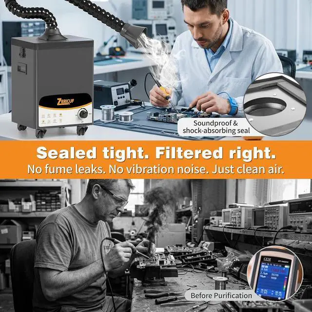Alt view image 6 of 7 - Solder Fume Extractor 180W 320m³/h, Thickened Pre-Filters, Soundproof Low-Noise Chamber, Exclusive Downward Exhaust, H13 HEPA & High-Iodine Carbon, Smoke Absorber for Soldering, Laser, 3D Printer