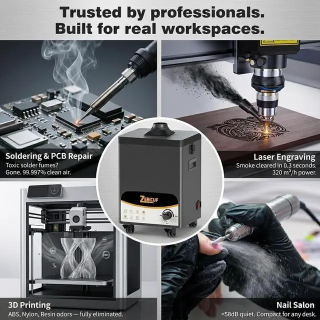 Alt view image 7 of 7 - Solder Fume Extractor 180W 320m³/h, Thickened Pre-Filters, Soundproof Low-Noise Chamber, Exclusive Downward Exhaust, H13 HEPA & High-Iodine Carbon, Smoke Absorber for Soldering, Laser, 3D Printer