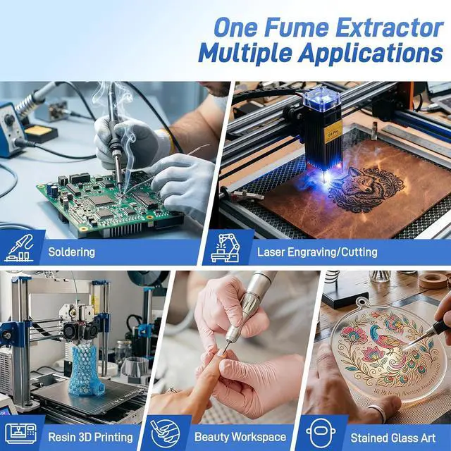 Alt view image 7 of 7 - 100W Solder Fume Extractor Stronger 250m³/h Suction H13 HEPA & Carbon Dust Odors Filtration, Smoke-Free Workspace, <55dB Smoke Absorber for DIY Soldering, Resin 3D Printing, Laser Engraving