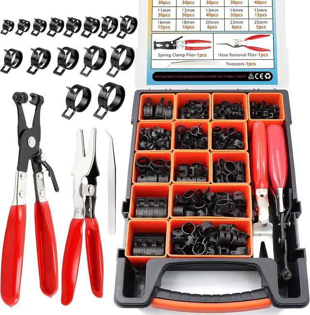 Main image of 352Pcs 6-25mm Spring Band Hose Clamps Assortment Kit with Spring Clamp Plier & Hose Clamp Plier for Fuel Lines,Automotive,Marine,Gardening,Vacuum Hoses