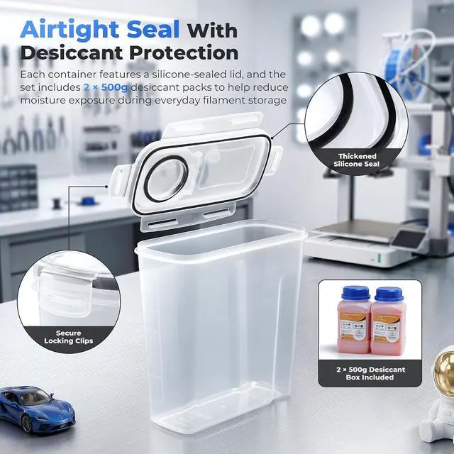 Alt view image 2 of 6 - Filament Storage Box - 6 Pack Filament Container for 3D Printing Sealing and Protection - Portable Storage Box with Desiccants&Label for Home&Office,Water-Proof and Dust-Proof 4.0L(9.03*8*3)