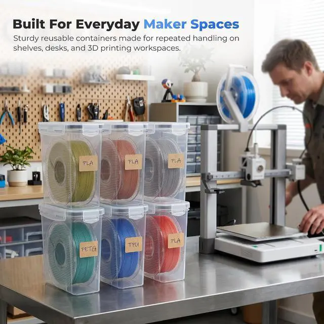 Alt view image 6 of 6 - Filament Storage Box - 6 Pack Filament Container for 3D Printing Sealing and Protection - Portable Storage Box with Desiccants&Label for Home&Office,Water-Proof and Dust-Proof 4.0L(9.03*8*3)
