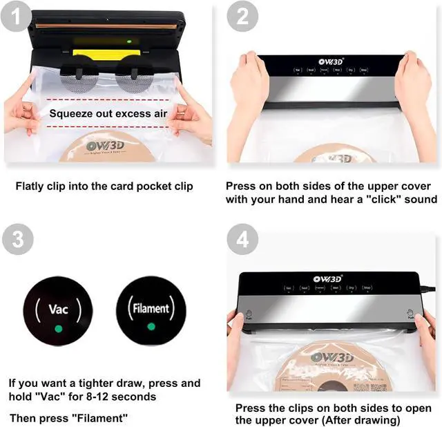 Alt view image 7 of 7 - 3D Filament Vacuum Sealer for Filament Storage Bags, Auto Completely Sealed, No air Leakage, 3D Printer Filament Storage Bags 30Pcs Vacuum Sealed Kit with 30 Desiccants