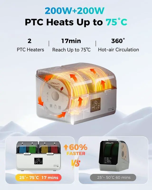 Alt view image 3 of 7 - Official Space Pi X4 Lite Filament Dryer, 4 Spools Filament Dry Box with Dual-Chamber Heated Storage, Max 75 Temerature, Independent Temperature Control for PLA, PETG, ABS, TPU, Nylon, ASA