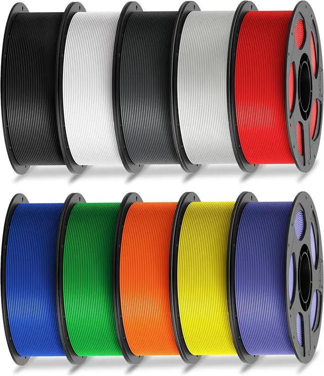 Main image of PLA Filament 1.75mm Bundle, 3D Printer Filament 1.75mm Dimensional Accuracy +/- 0.02mm, 1KG Spool, Black, White, Texture Grey, Clear, Red, Blue, Green, Orange, Yellow, Purple, 10KG in Total