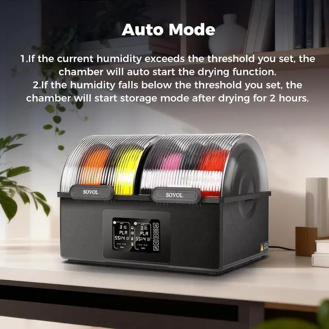 Alt view image 6 of 7 - Filament Dryer 4 Spools, SH03 Dry Box with 85 Max Temp, Sealed Filament Storage Box with Auto Dehumiditification, Dual Independent Heating Chambers for PLA PETG ABS TPU ASA PC PA 1.75/2.85mm