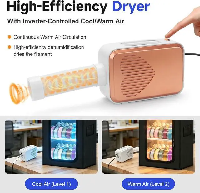 Alt view image 2 of 7 - 2-Tier 3D Printer Filament Storage Box with Active External Dryer