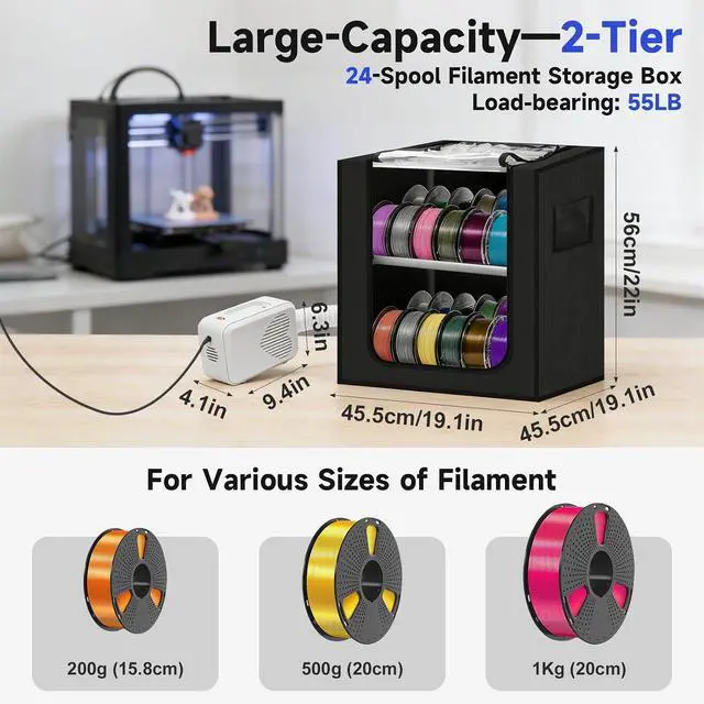 Alt view image 3 of 7 - 2-Tier 3D Printer Filament Storage Box with Active External Dryer