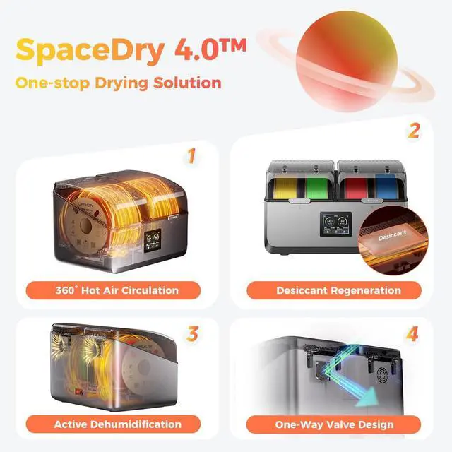 Alt view image 6 of 7 - Official Filament Dryer, Space Pi X4 Filament Storage Box, 85 Max Temperature, Dual Independent Heating Chambers, Power Saving for PLA PETG ABS TPU ASA PC PA PAHT, DB-05