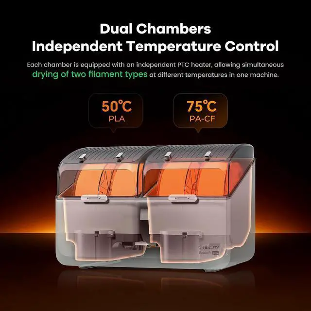Alt view image 4 of 7 - Space Pi X4L Filament Dryer Box,4 Spool Capacity with Dual Independent Chambers,75°C Heating & Smart Energy-Saving Mode,Fits PLA,PETG,ABS,TPU,PA,etc
