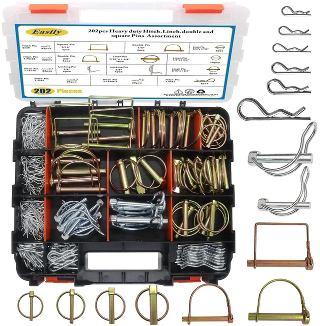 Main image of 202PCS Hitch Pins Clip Pins, Linch and PTO Pins for Trailers Tractors Trucks Towing Mowing, Farm Equipment, Snow Plows, Lawnmowers Garage, Heavy Duty Trailers Accessories Tractor Attachments