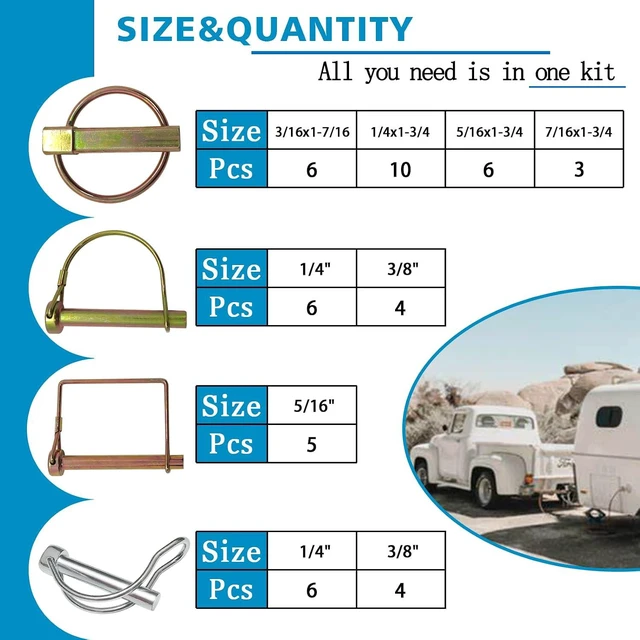 Alt view image 2 of 7 - 202PCS Hitch Pins Clip Pins, Linch and PTO Pins for Trailers Tractors Trucks Towing Mowing, Farm Equipment, Snow Plows, Lawnmowers Garage, Heavy Duty Trailers Accessories Tractor Attachments