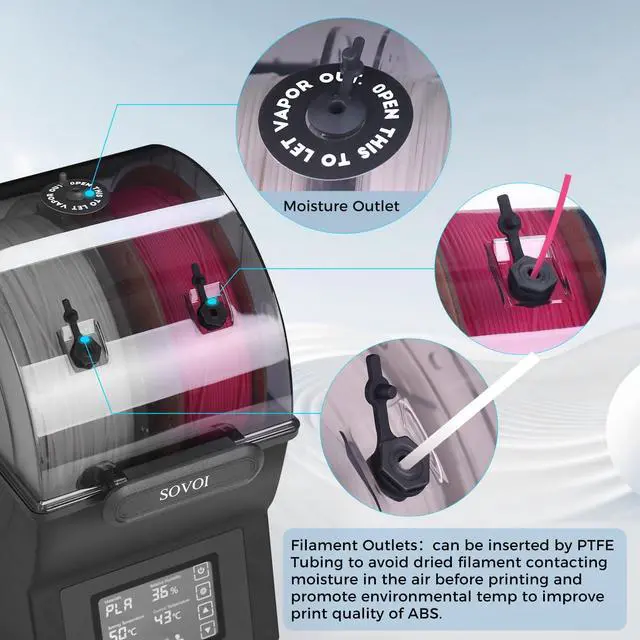 Alt view image 5 of 7 - Filament Dryer, SH02 Dry Box Filament Sealed Storage Box 3D Printer Spool Holder with PTC Heater, Filament Dehydrator with Touch Screen, One Key Set, Compatible with PLA PETG TPU ABS 1.75/2.85mm