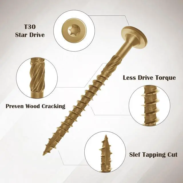 Alt view image 3 of 6 - 50 pcs Yellow Structural Wood Screws 8 inch
