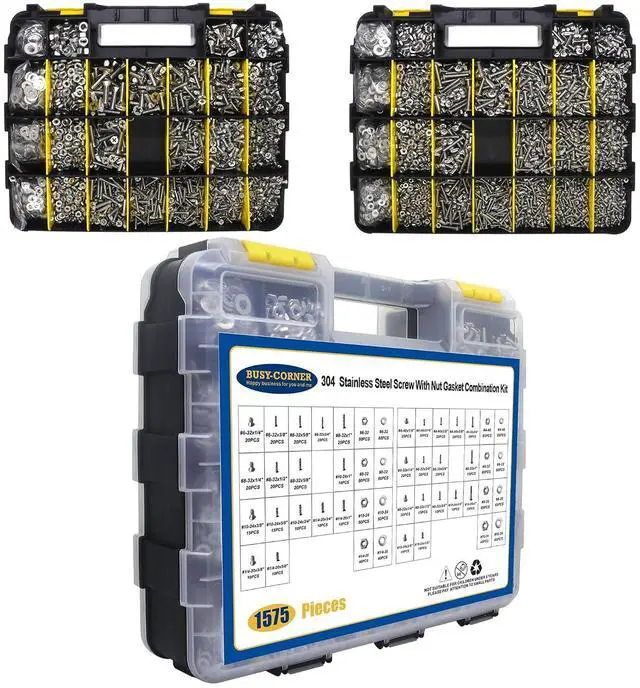 Alt view image 2 of 7 - 1575 PCS Nuts and Bolts Assortment Kit, Stainless Steel Phillips Pan Head & Flat Head Screws, Assorted Nuts Bolts Washers with Double Sided Organizer Box