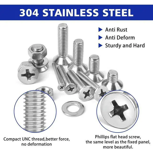 Alt view image 4 of 7 - 1575 PCS Nuts and Bolts Assortment Kit, Stainless Steel Phillips Pan Head & Flat Head Screws, Assorted Nuts Bolts Washers with Double Sided Organizer Box