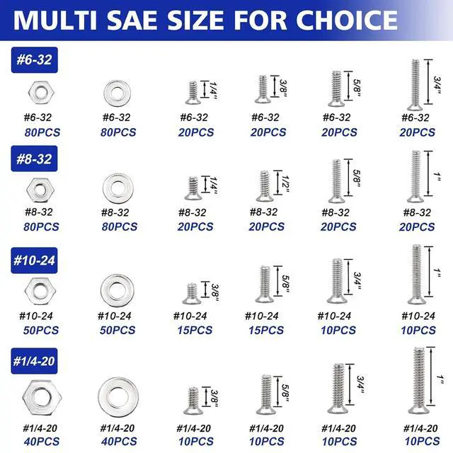 Alt view image 5 of 7 - 1575 PCS Nuts and Bolts Assortment Kit, Stainless Steel Phillips Pan Head & Flat Head Screws, Assorted Nuts Bolts Washers with Double Sided Organizer Box