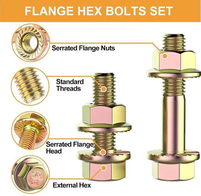 Alt view image 3 of 6 - 521PCS M6 M8 M10 Flange Bolts Assortment Kit Metric Class 8.8 Serrated Hex Cap Flange Hex Bolts Flange Nuts Assorted Set, Coarse Full and Half Threads
