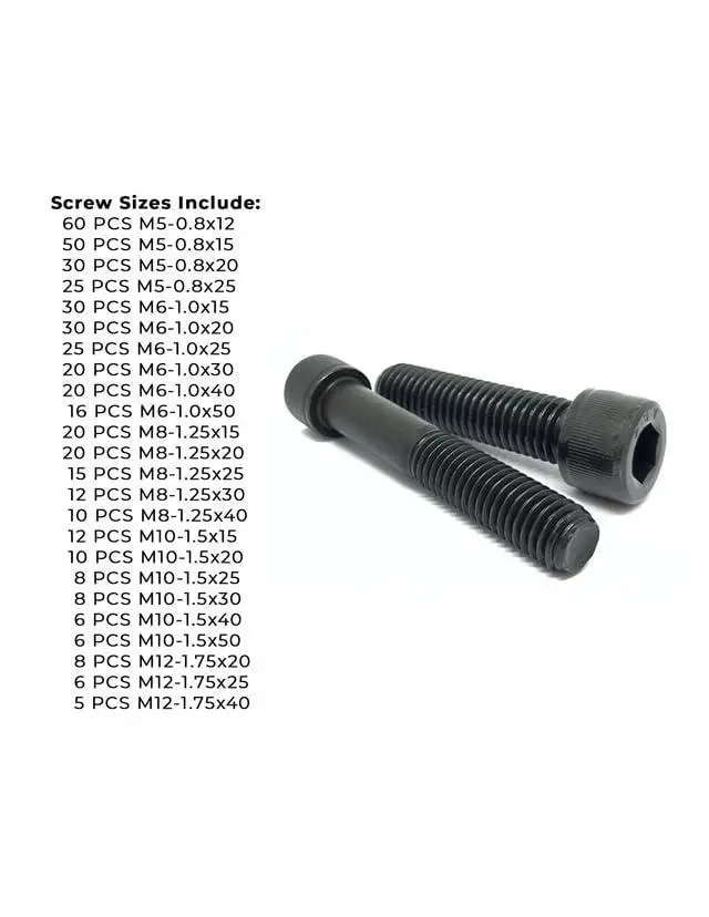 Alt view image 3 of 5 - Metric 12.9 Alloy Allen Socket Head Cap Screws Bolts Black Oxide Assortment - 453 PCS
