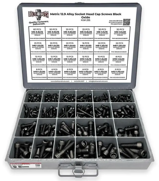Main image of Metric 12.9 Alloy Allen Socket Head Cap Screws Bolts Black Oxide Assortment - 453 PCS