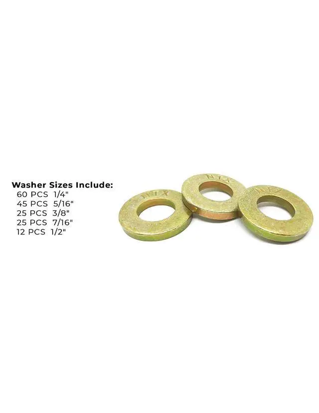 Alt view image 3 of 5 - 1/4" 5/16" 3/8" 7/16" 1/2" Grade 8 SAE Extra Thick Flat Washer Assortment Kit - 168 Pieces!