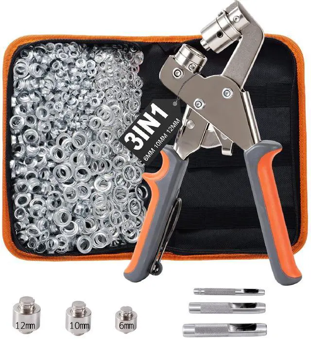 Main image of 808Pcs Grommet Tool Kit, Rotary Lock 3-in-1 Eyelet Setting Pliers - 1/2" 1/4" 3/8" Grommet Kit with 800Pcs Grommets for Fabric, Leather, Belt, Shoes, Clothes