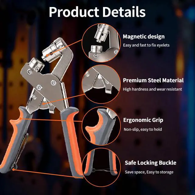 Alt view image 5 of 7 - 808Pcs Grommet Tool Kit, Rotary Lock 3-in-1 Eyelet Setting Pliers - 1/2" 1/4" 3/8" Grommet Kit with 800Pcs Grommets for Fabric, Leather, Belt, Shoes, Clothes