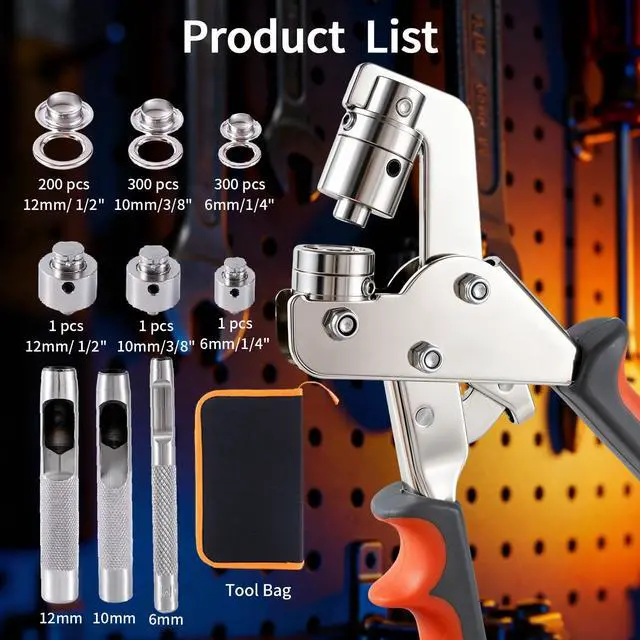 Alt view image 6 of 7 - 808Pcs Grommet Tool Kit, Rotary Lock 3-in-1 Eyelet Setting Pliers - 1/2" 1/4" 3/8" Grommet Kit with 800Pcs Grommets for Fabric, Leather, Belt, Shoes, Clothes