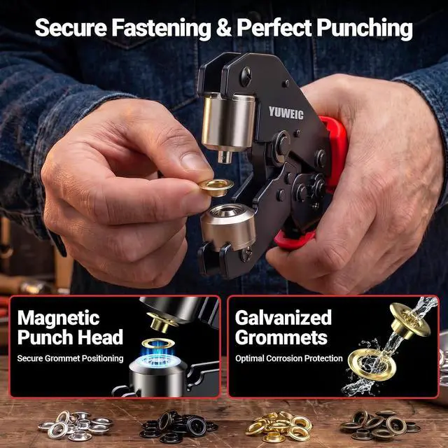Alt view image 4 of 7 - Grommet Tool Kit with 1/4" Punch Self-Locking Eyelet Tool with 420PCS Grommets (Silver, Gold, Black, Copper) Includes Washers and Carrying Case for PVC, Canvas, Leather