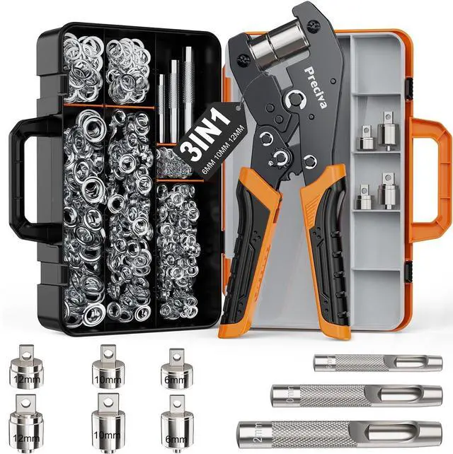 Main image of 3-Size Grommet Tool Kit - 1/2" 1/4" 3/8" Hole Punch & Eyelet Setting Tool with 300Pcs Grommets