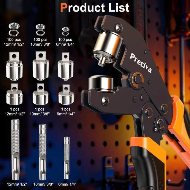 Alt view image 2 of 7 - 3-Size Grommet Tool Kit - 1/2" 1/4" 3/8" Hole Punch & Eyelet Setting Tool with 300Pcs Grommets