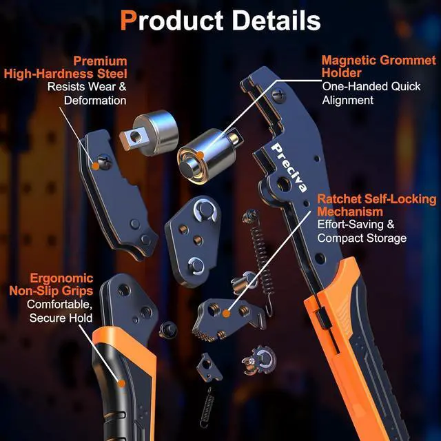 Alt view image 3 of 7 - 3-Size Grommet Tool Kit - 1/2" 1/4" 3/8" Hole Punch & Eyelet Setting Tool with 300Pcs Grommets