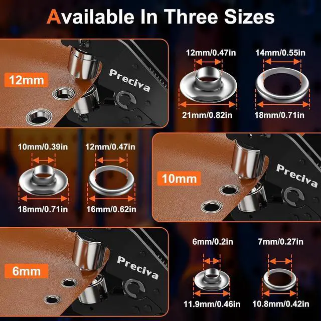 Alt view image 5 of 7 - 3-Size Grommet Tool Kit - 1/2" 1/4" 3/8" Hole Punch & Eyelet Setting Tool with 300Pcs Grommets