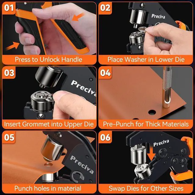 Alt view image 6 of 7 - 3-Size Grommet Tool Kit - 1/2" 1/4" 3/8" Hole Punch & Eyelet Setting Tool with 300Pcs Grommets
