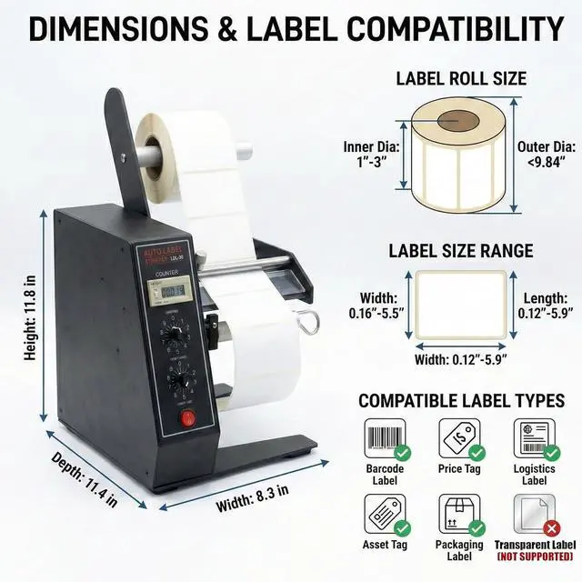 Alt view image 3 of 7 - 1150D Automatic Label Dispenser, 110V Electric Sticker Peeler with Intelligent Sensing & Auto Counting, 1-8m/min Adjustable Speed Labeling Machine for Multiple Rows, for Warehouse &