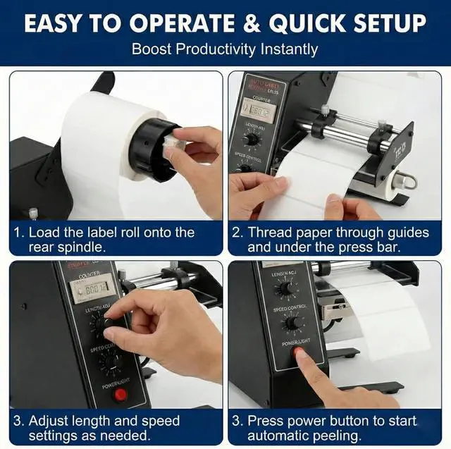 Alt view image 4 of 7 - 1150D Automatic Label Dispenser, 110V Electric Sticker Peeler with Intelligent Sensing & Auto Counting, 1-8m/min Adjustable Speed Labeling Machine for Multiple Rows, for Warehouse &